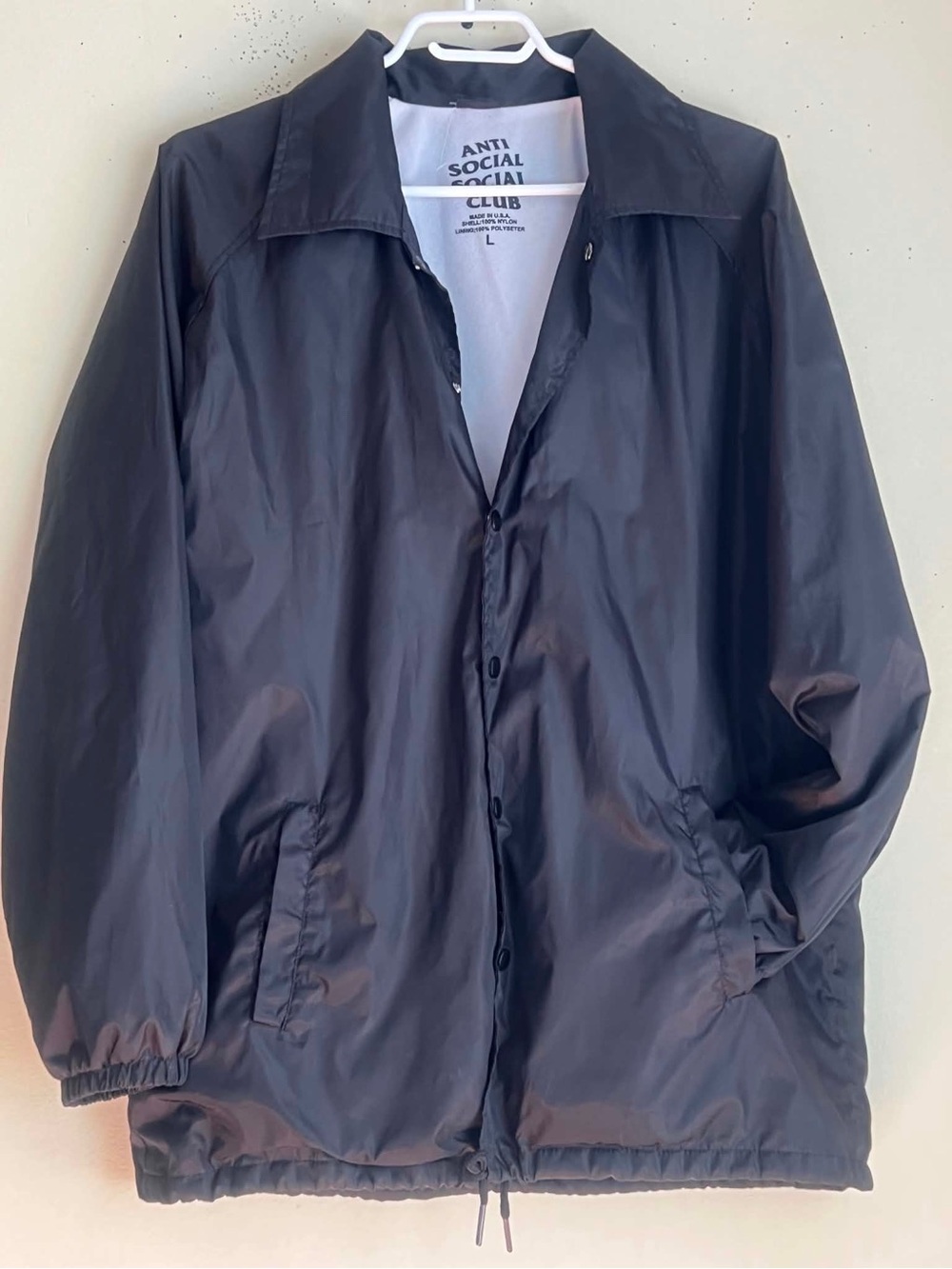 Anti Social Social Club Black Windbreaker Jacket - Missing Button